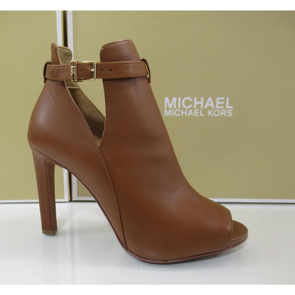 Michael Kors Lawson Open Toe High Heel Buckled Sandals Booties Luggage Size 8